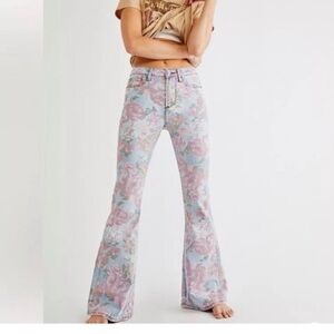 Free People Floral Flare Jeans - Pink & Blue